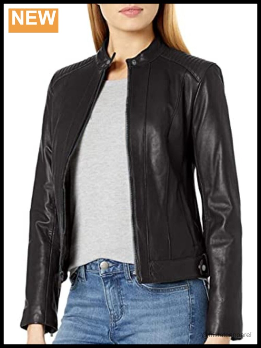 Genuine Lambskin Leather Jacket, Slim Fit Zip-Up Coat, Women's Outerwear